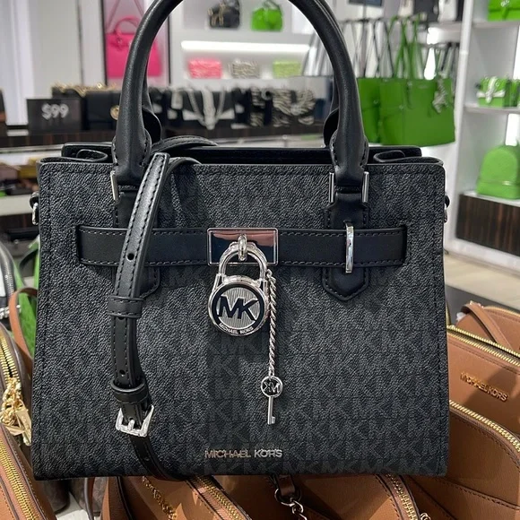 Michael Kors Hamilton Small Signature Logo Satchel Crossbody Bag
Black /Silver - Picture 4 of 16